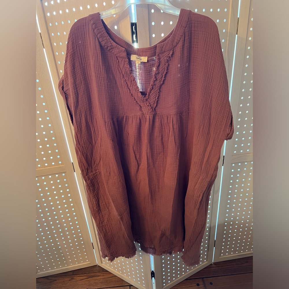 entro Mauve Pink Gauze V-Neck Babydoll Dress - Picture 3 of 9